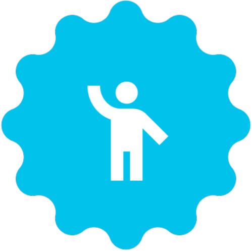 Capsule Hotel logo mark with white waving figure inside cyan scalloped circle