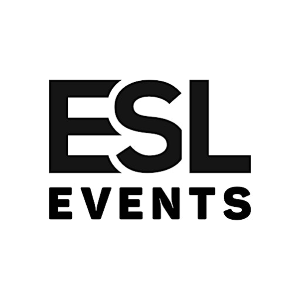 Capsule Hotel Branding mit dem fetten schwarzen ESL EVENTS Schriftzug auf weißem Hintergrund.