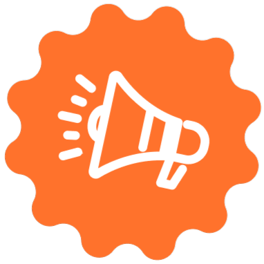 Capsule Hotel orange badge with white megaphone icon, signaling brand news and announcements.