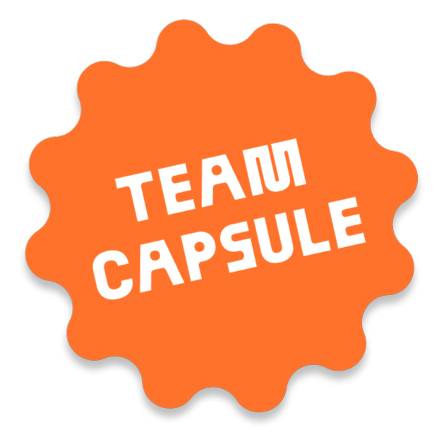 Capsule Hotel orange scalloped badge logo reading “Team Capsule”