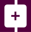 Capsule Hotel logo: plum plus sign centered in black rounded square on deep plum background