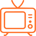 Capsule Hotel orange retro TV icon with antenna, symbolizing in-room entertainment