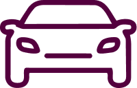 Capsule Hotel purple car icon symbolizing parking and guest transport access