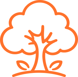 Capsule Hotel logo: orange line-art tree with two leaves, symbolizing sustainability