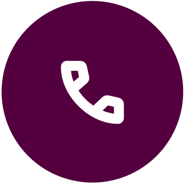 Capsule Hotel phone icon in white on plum circle, contact symbol for bookings and reservations