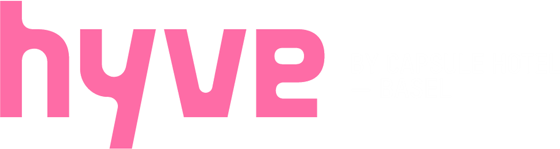 Hyve by Capsule Hotel Basel logo with bold pink “hyve” wordmark and white text