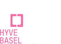 Capsule Hotel logo with pink square O and HYVE Basel location text in white and pink.