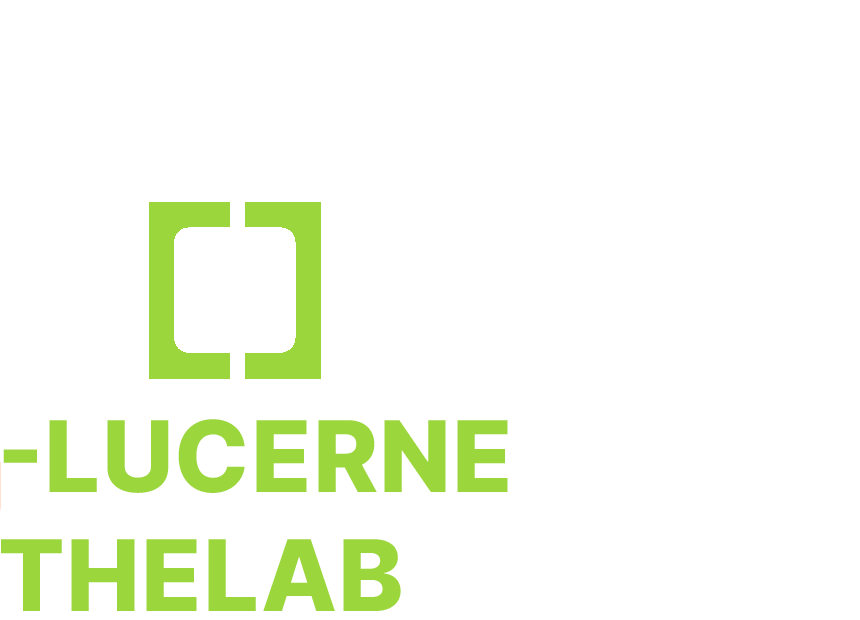 Capsule Hotel logo with green square O; subtext Lucerne THELAB in lime on black.