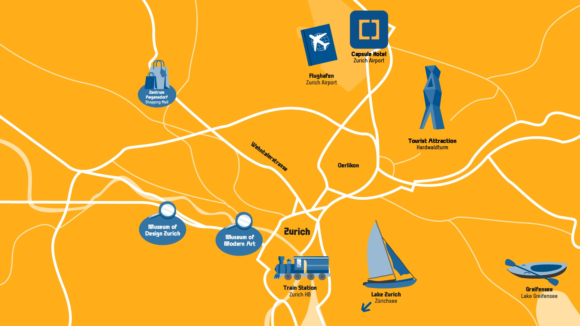 Map highlighting Capsule Hotel Alpine Garden Zurich Airport near local attractions, Zurich, Switzerland.