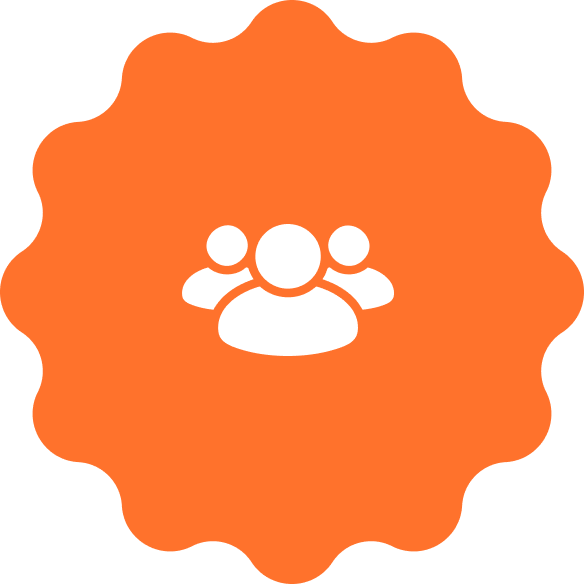 Capsule Hotel brand community icon—white group symbol on orange scalloped badge.